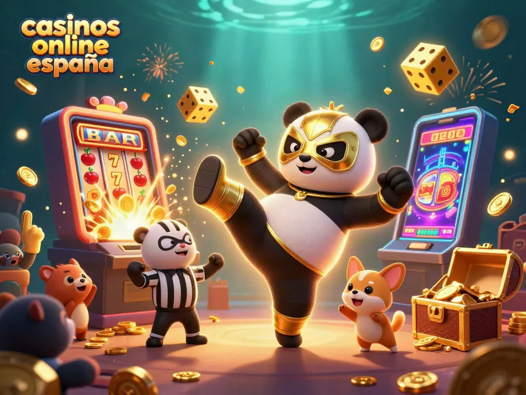 Descubre casinos online España con la diversión de un panda luchador y un ambiente vibrante de juego.