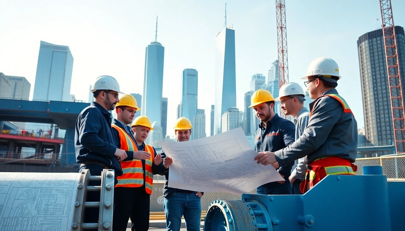 New York City Commercial General Contractor coordinating a construction project with team and machinery.