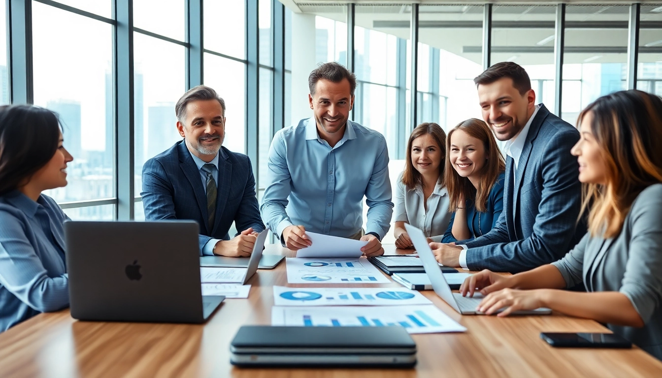 Crisis management consultant strategizing in a corporate setting with diverse team members.