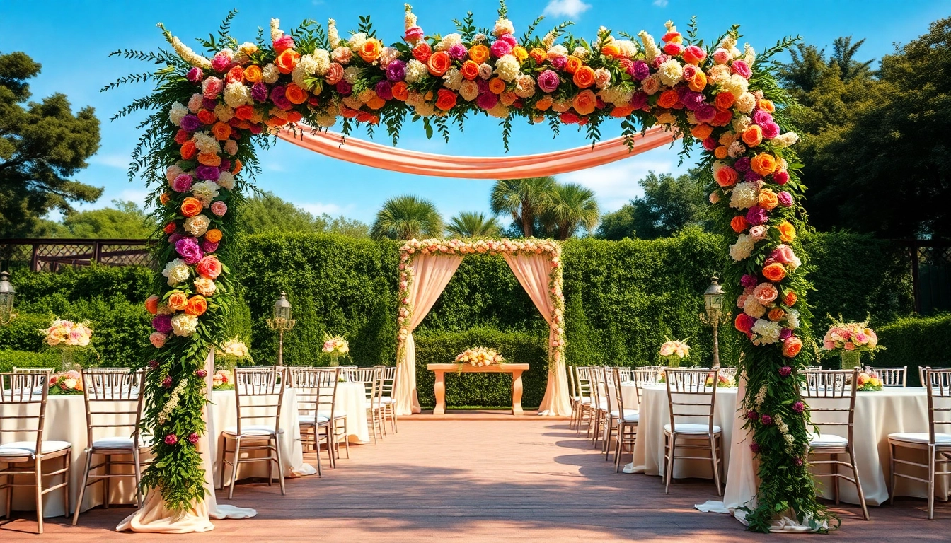 Elegant outdoor setting at a Jacksonville Wedding Venue featuring floral decorations.