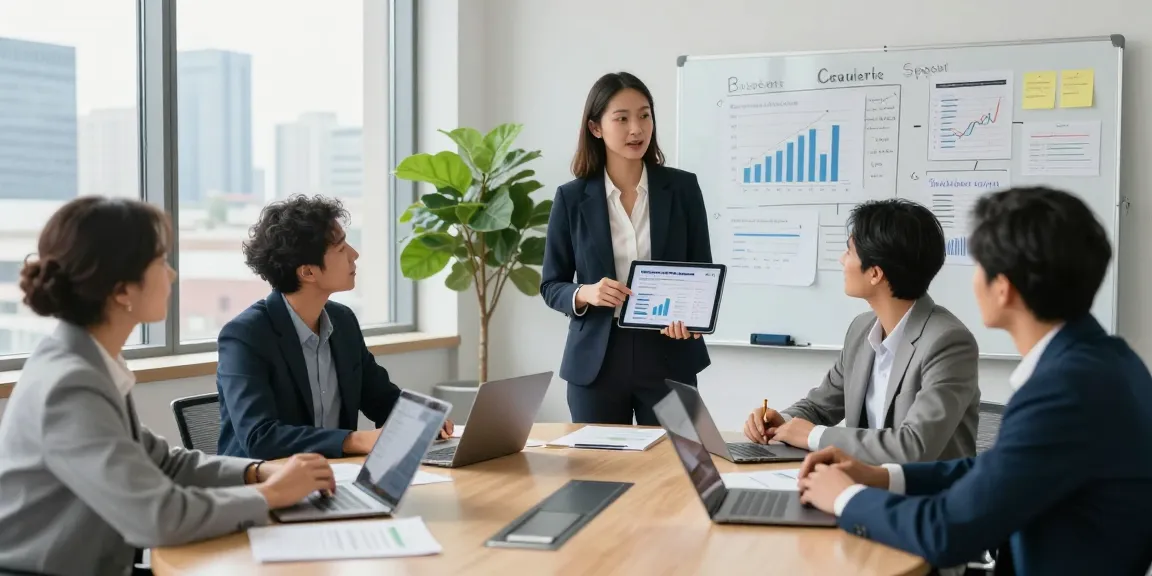 Business professionals collaborating on Square merchant cash advance strategies in a bright, modern office.