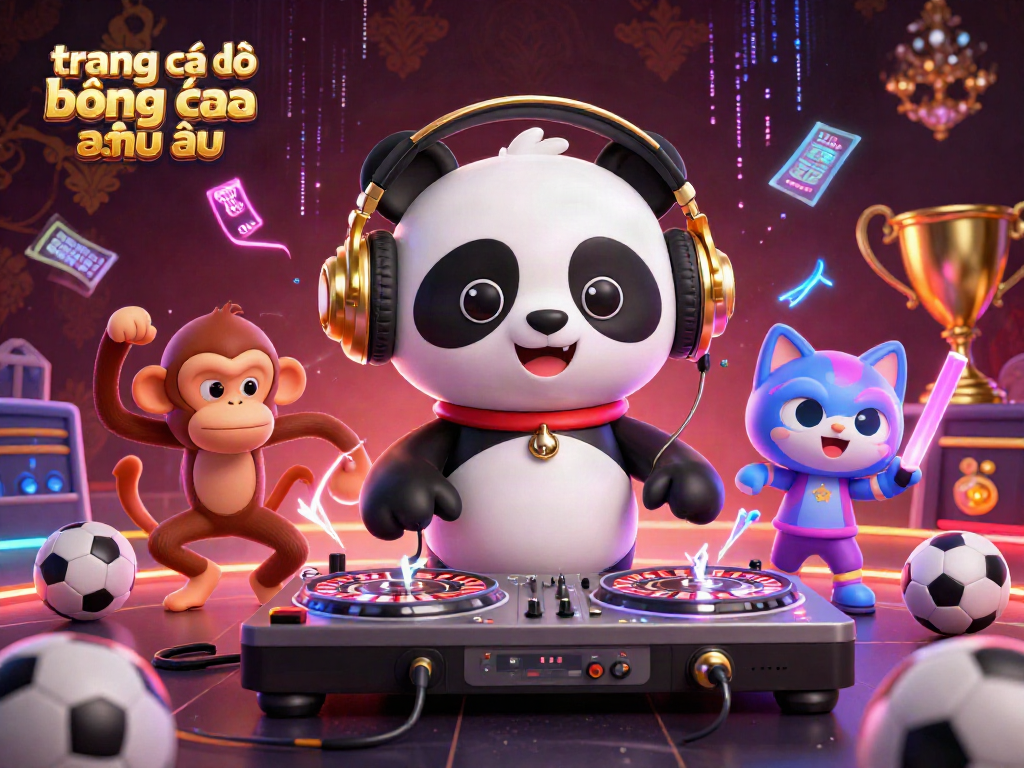 Trang cá độ bóng đá châu âu với chú panda DJ, khỉ và mèo tại bữa tiệc ăn mừng.