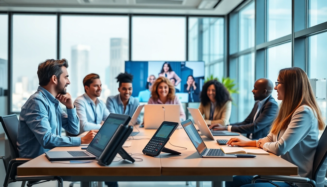 Showcasing a cloud based phone system in a vibrant office setting, enhancing communication and teamwork.