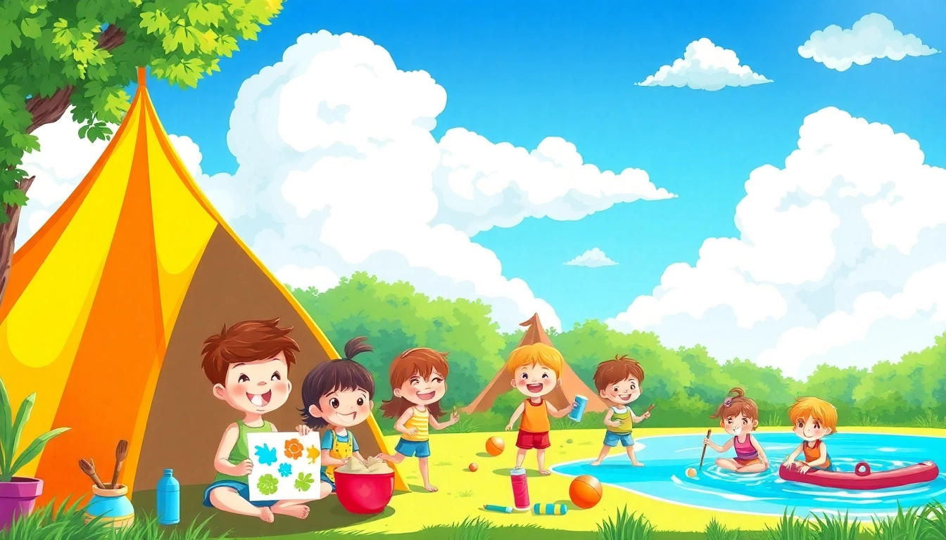 Children enjoy activities at a summer childrens camp, creating art and playing outdoors.