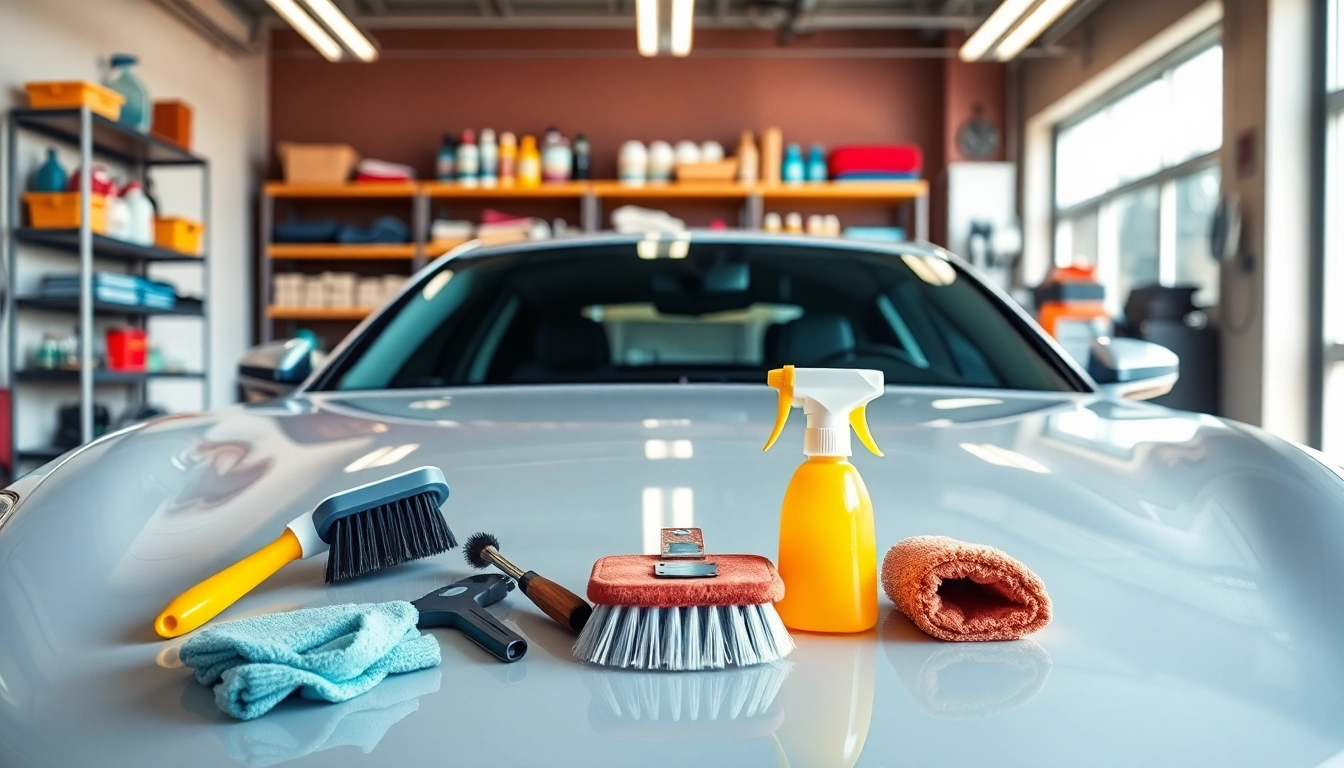 Get results with expert car detailing near me, featuring a gleaming vehicle and professional cleaning supplies.