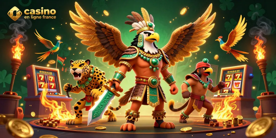 Jouez sur un casino en ligne France avec un guerrier aigle et des éléments de jeu captivants.