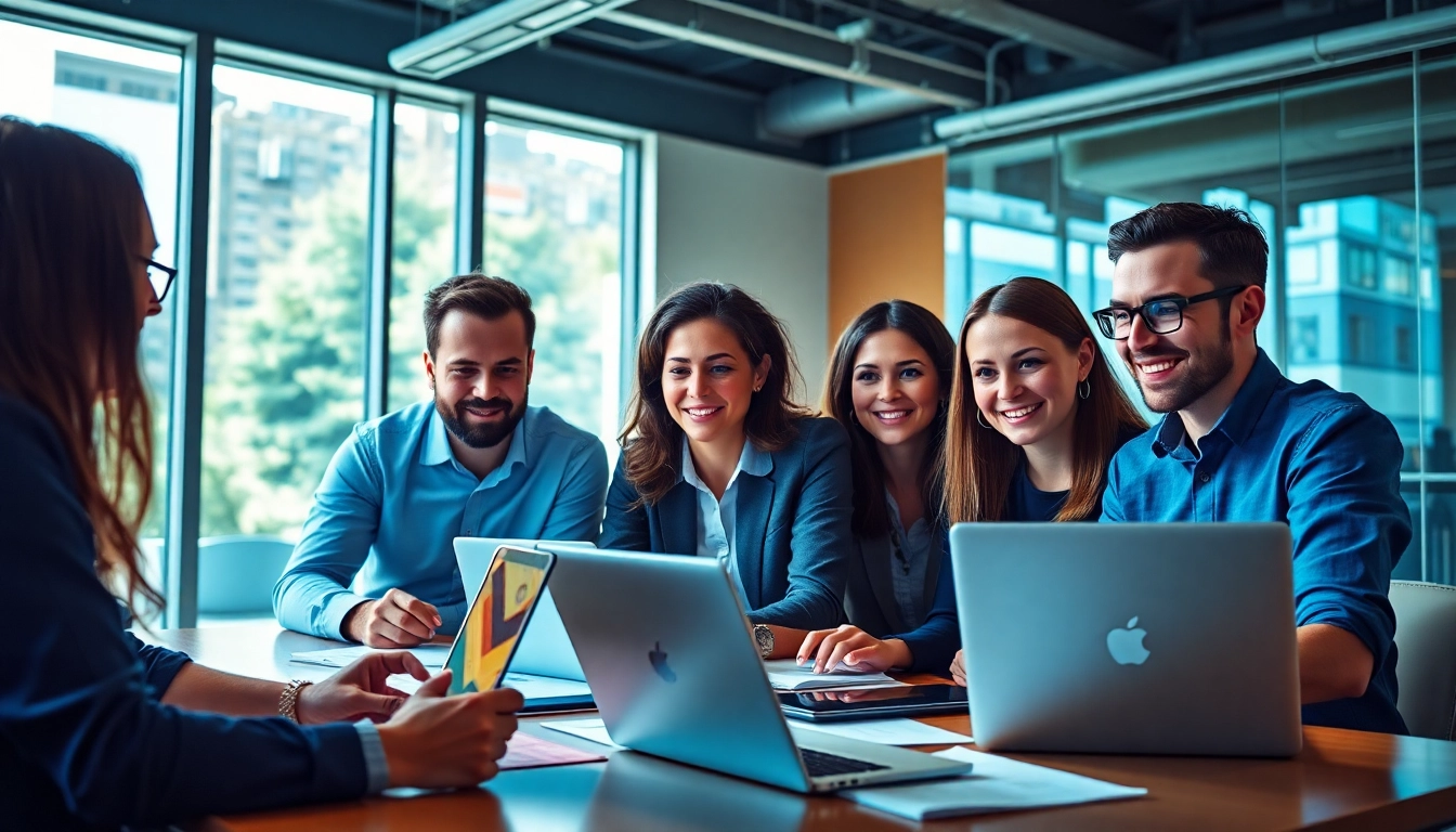 Enhancing online marketing edmonton with a dynamic team collaboration in a modern workspace.