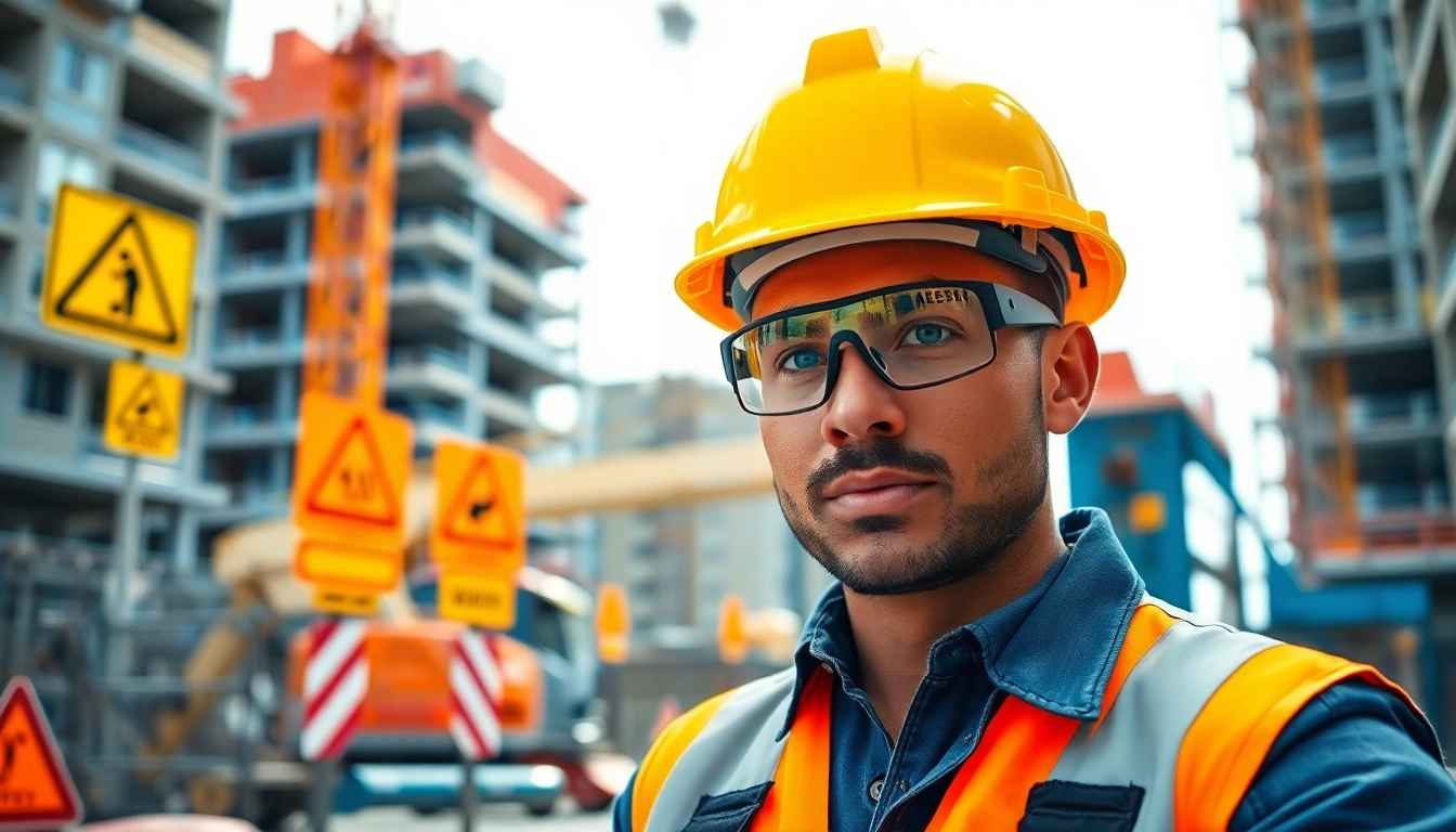 Showcasing construction safety programs through a worker in gear on a site.