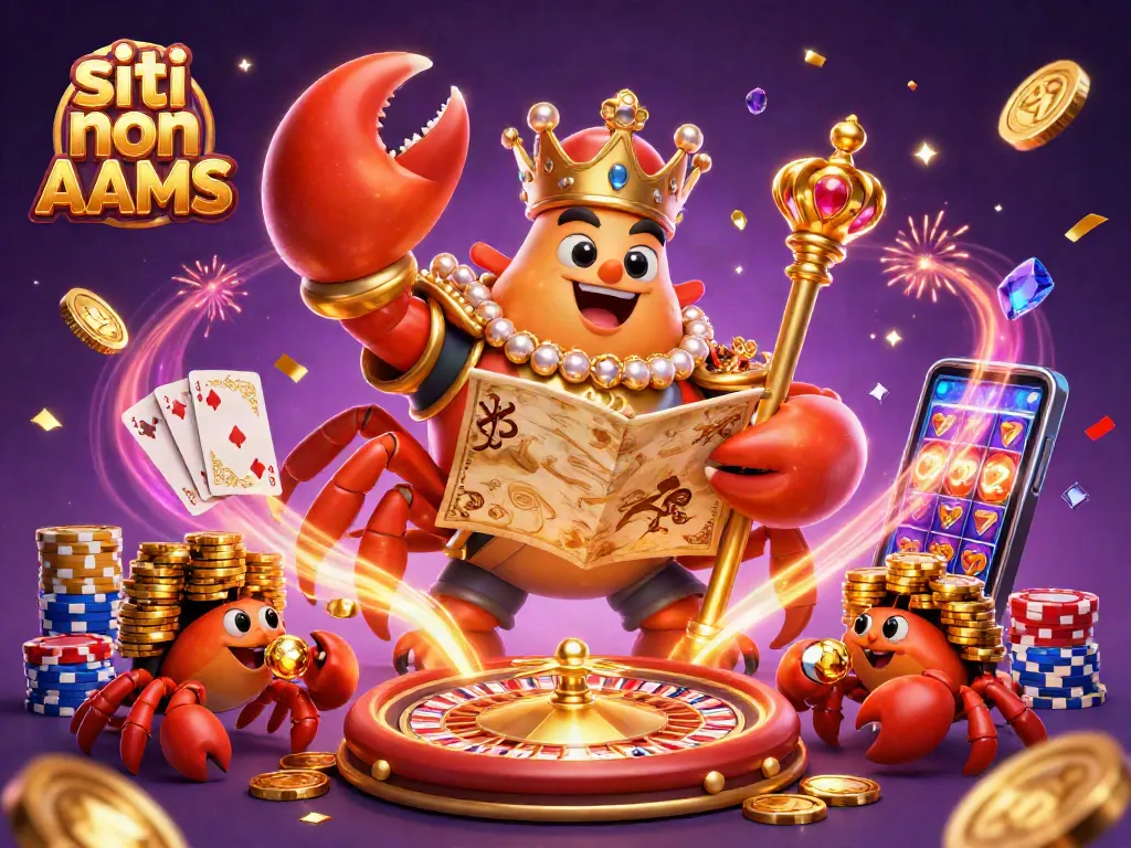 Immagine ricca di dettagli con il granchio imperatore e simboli dei siti non AAMS in azione nel casino.