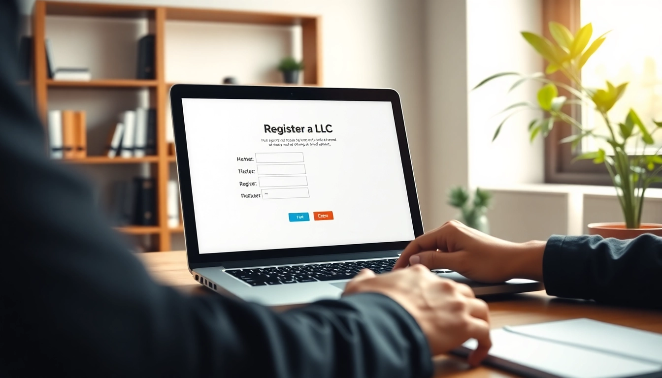 Register LLC online with a focused professional in a bright, inviting workspace.