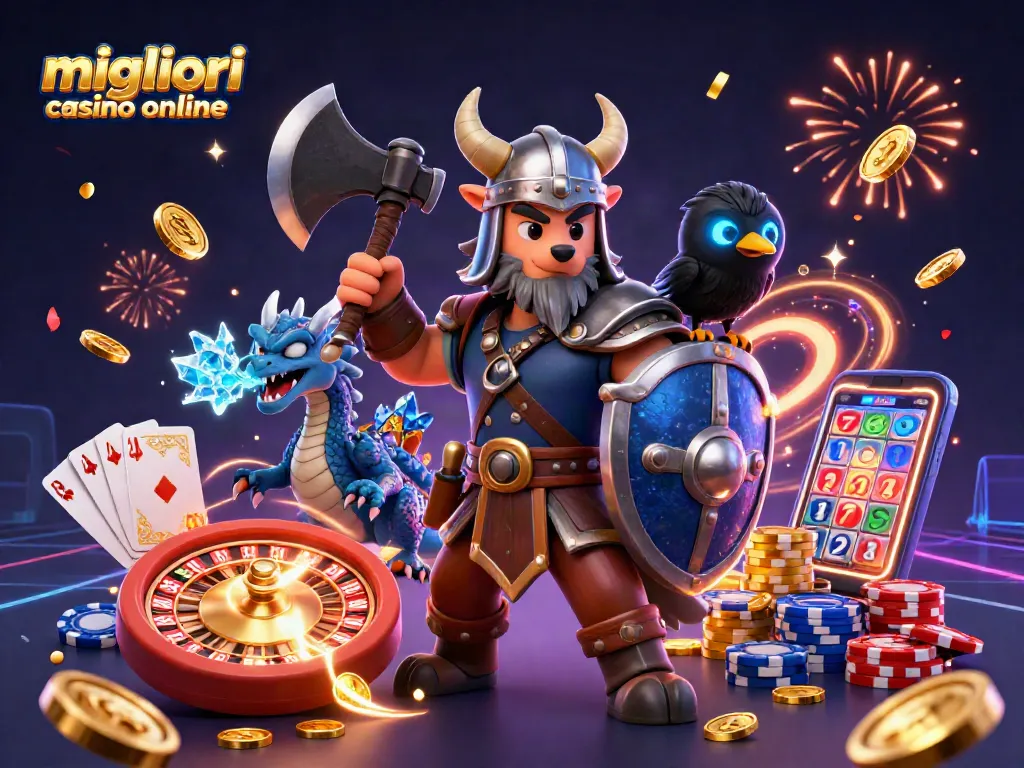 Scopri i migliori casino online con una scena di guerrieri e giochi d'azzardo che si intrecciano.