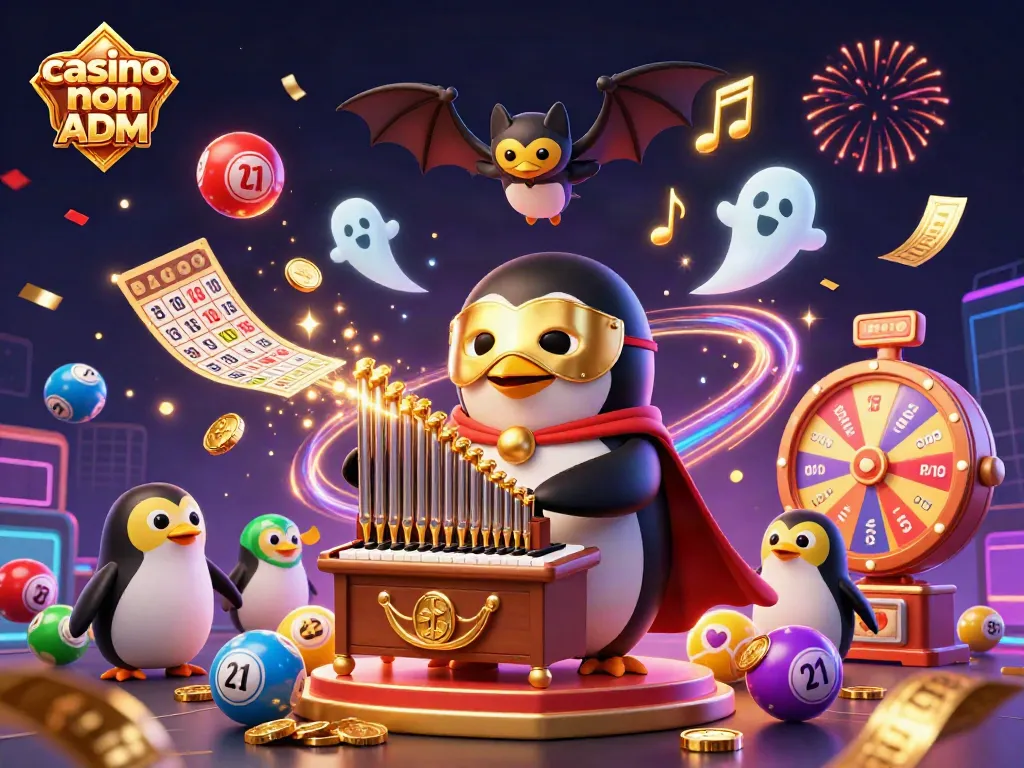 Gioca e vinci nei casino non ADM con questa divertente illustrazione di un pinguino d'opera.