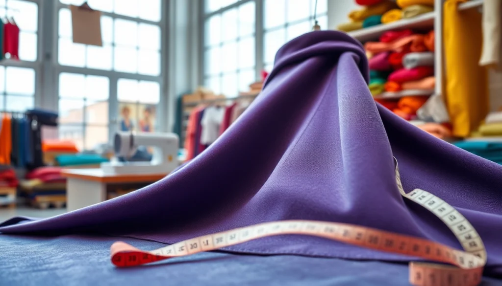 Punta di Roma stof in een naaiatelier met kleurrijke stoffen en gereedschap.