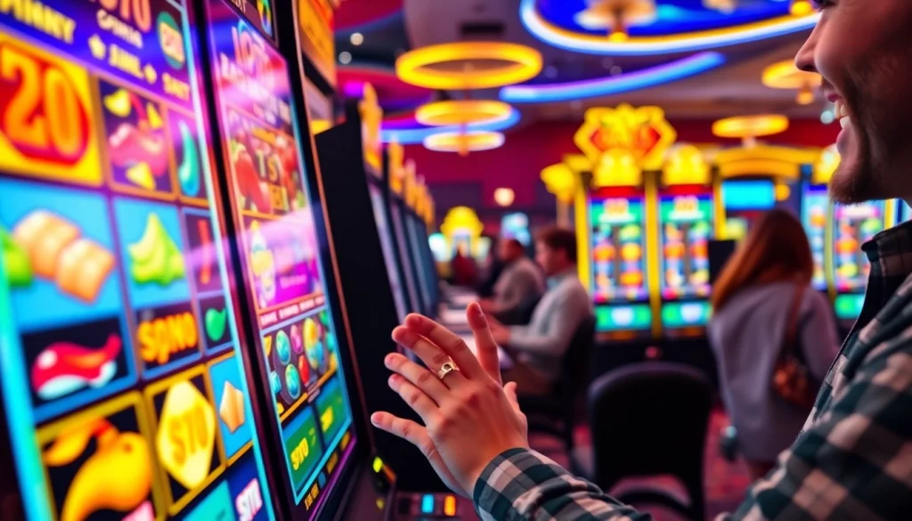 Menangi slot gacor dengan antusias di kasino yang ramai dan cerah.