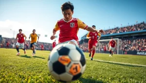 Ao Tanaka dribbling a soccer ball during a match at https://diknews.co.uk/ao-tanaka/, showcasing his skill and athleticism.