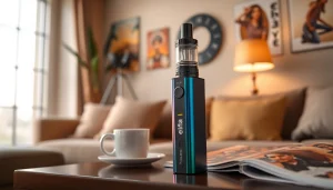 Elf bar elfa in a stylish setting with colorful e-liquids, inviting ambiance.