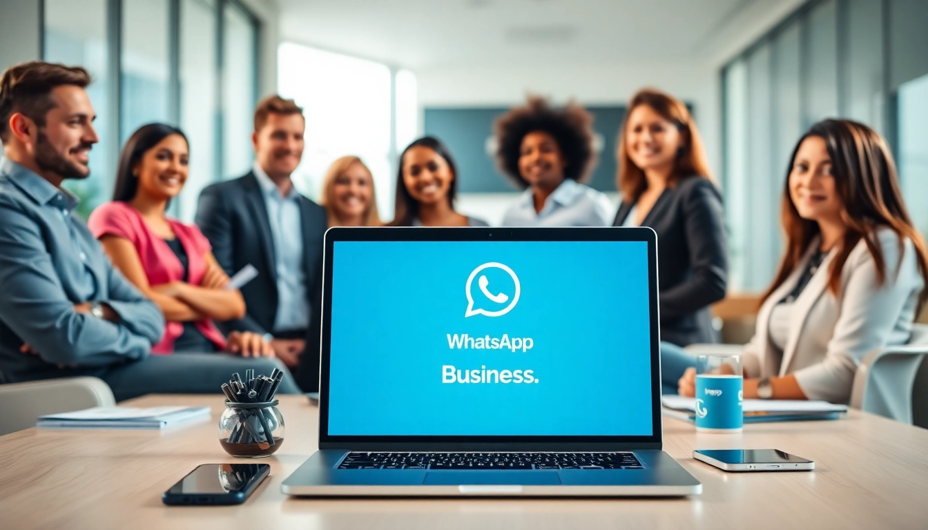 Engaging team collaborating on WhatsApp Business API strategies in a modern office setting
