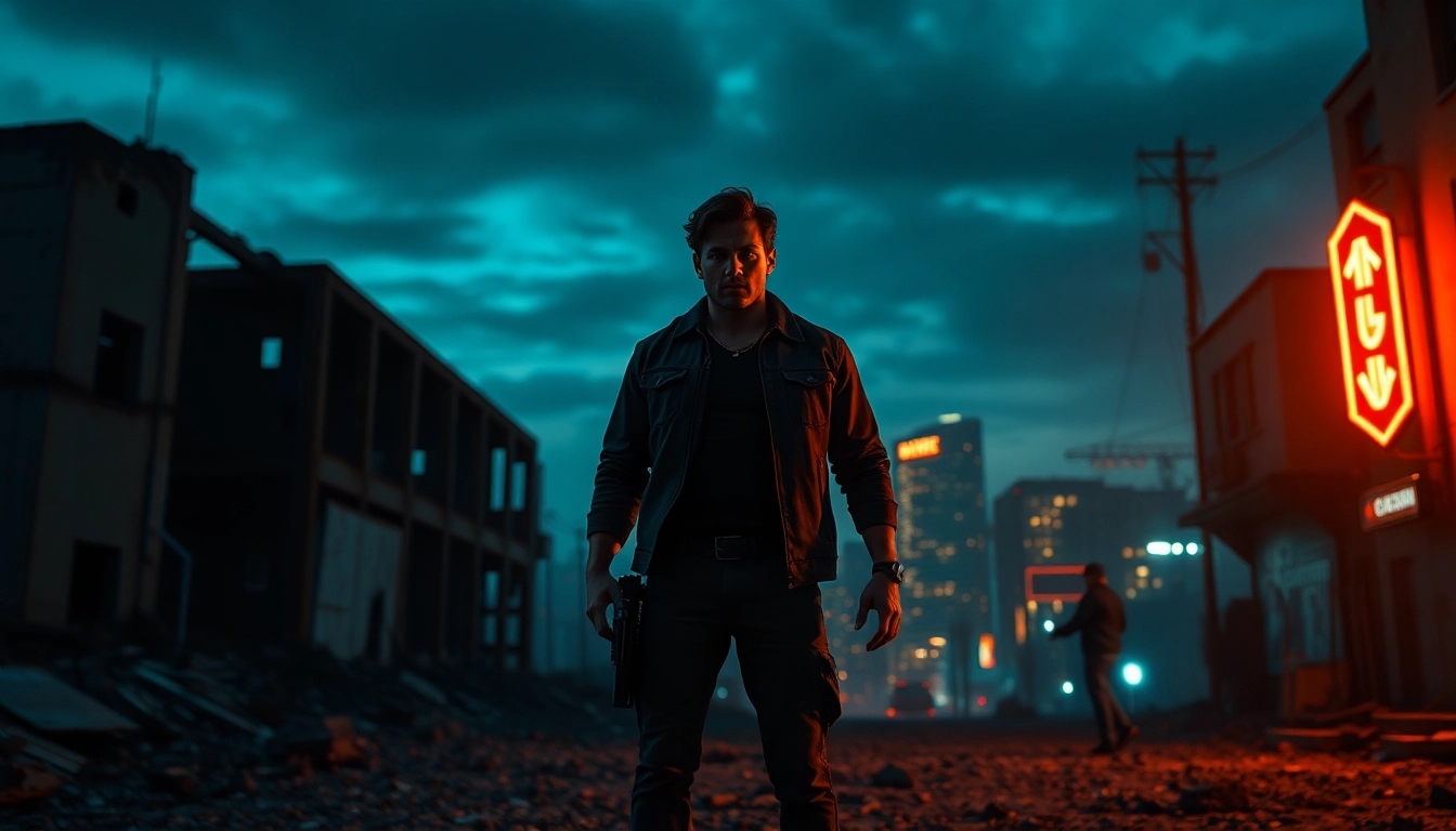 Hero confronting challenges in a Clean action thriller within a dramatic urban setting.