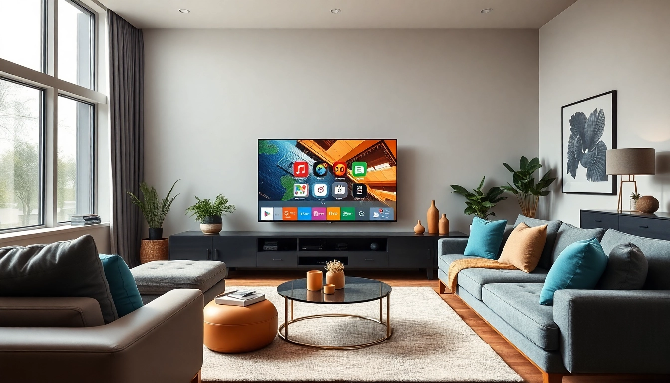 Engage with the iron tv pro interface in a stylish, modern living room.