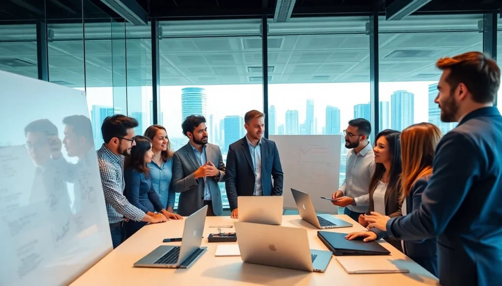 SEO company Malaysia team members collaborating creatively in a modern workspace.