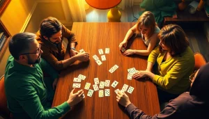 Engage with friends in a lively Ok rummy game, featuring colorful cards and a warm atmosphere.