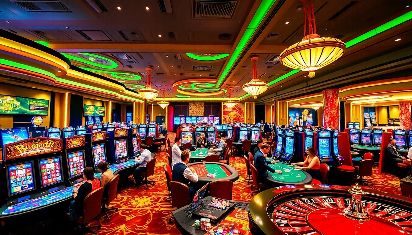 Casino gaming scene featuring KJC brand elements, showcasing vibrant tables and exciting players.