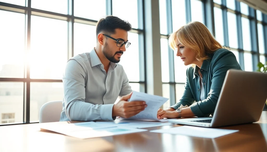Engaging discussion on wealth management San Antonio with a financial advisor in a modern office.