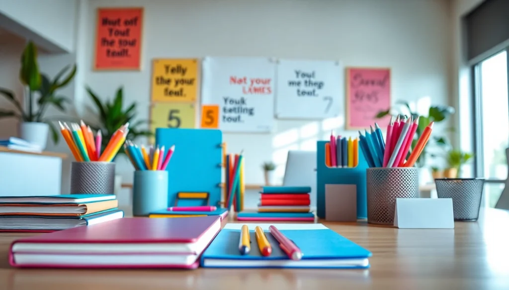 Shop premium stationery supplies uk featuring colorful notebooks and pens on a modern desk setup.