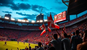 يشاهد مشجعو كورة لايف مباراة كرة قدم ممتعة في ملعب مزدحم.