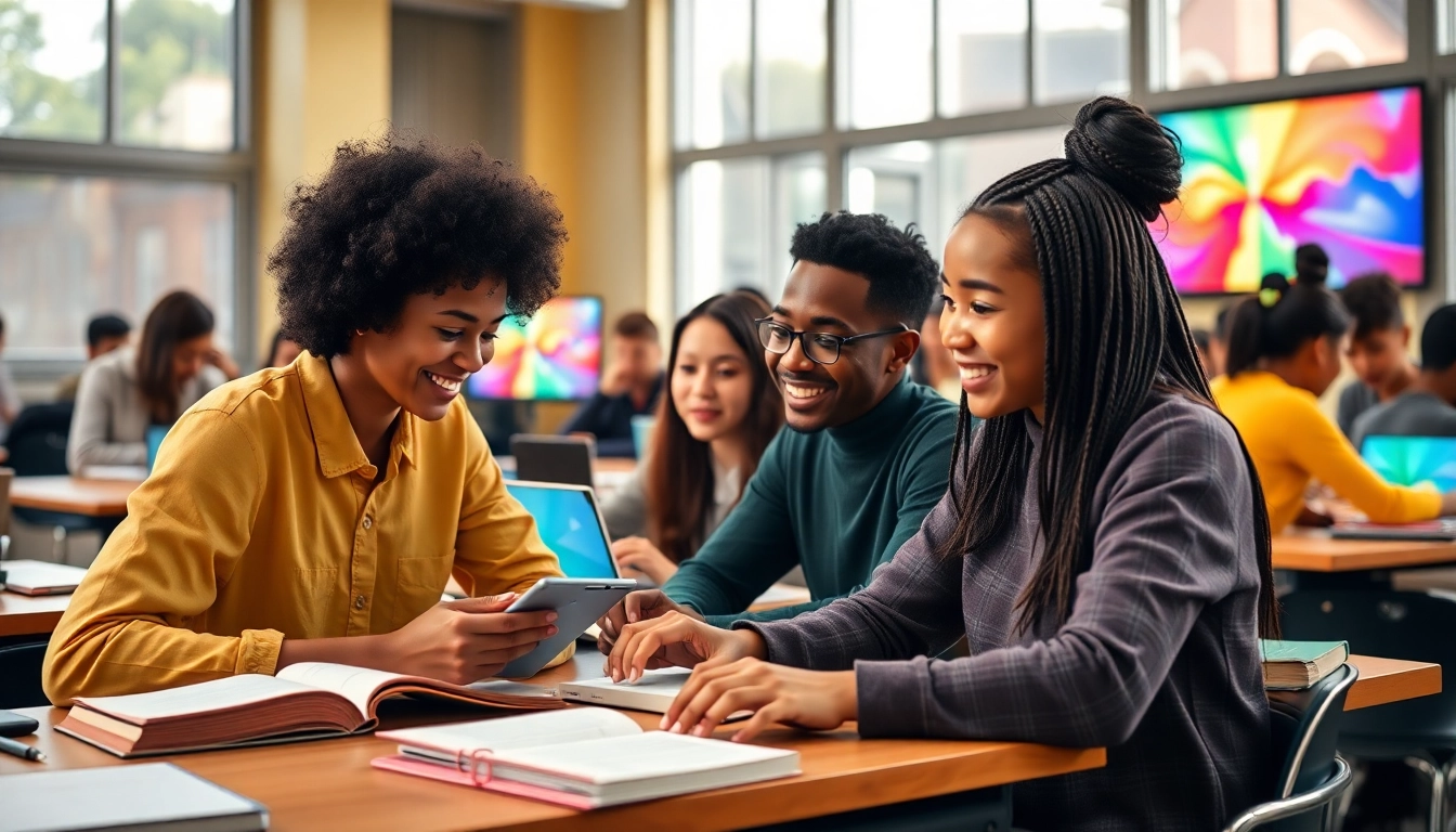 Students engaging in collaborative learning in a vibrant educational environment focused on Education.