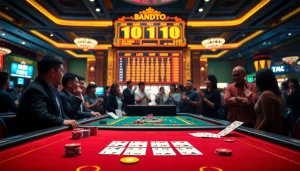 Menyaksikan hasil bandar toto macau dengan pemain excited di kasino yang meriah.