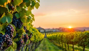Experience exquisite wineries in Clarksburg with stunning vineyard views at sunset.