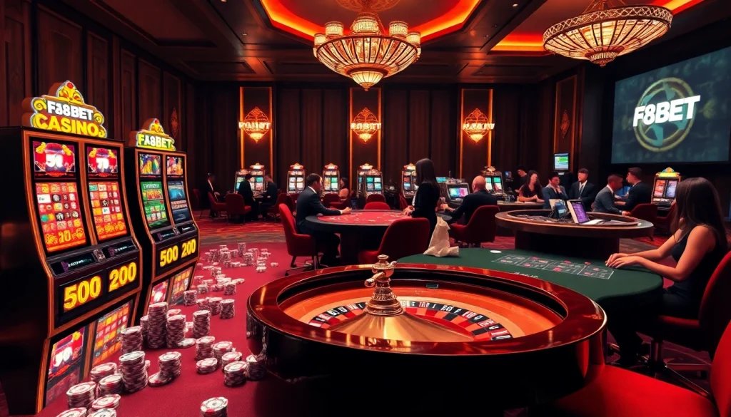 Engaged players enjoying the thrilling experience at Nhà cái F8BET online casino with vibrant games.