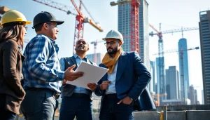 Engaging scene of New York City Construction Manager leading a diverse team on-site.