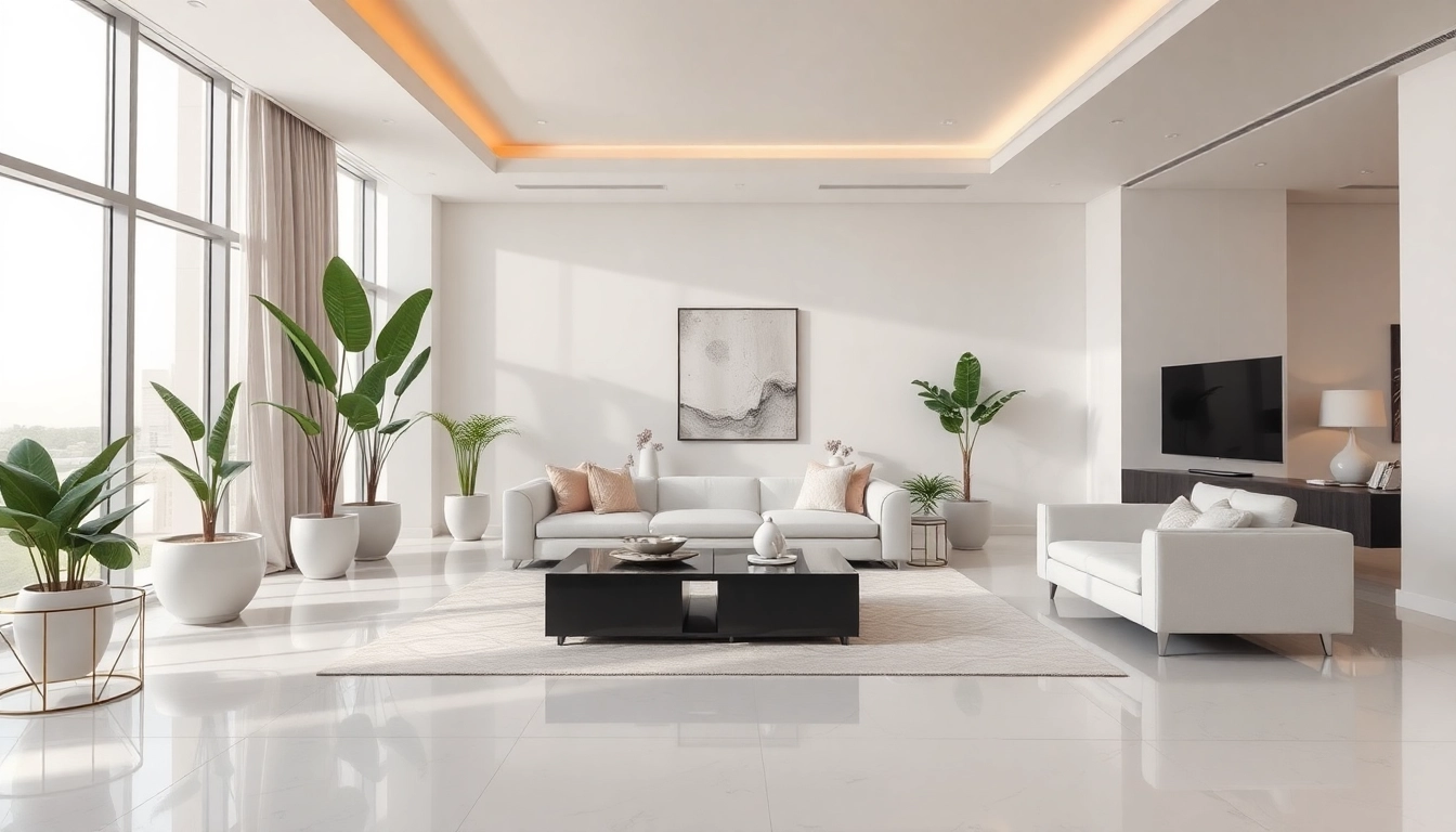 Elegant living room highlighting contemporary interior design dubai style with modern decor.