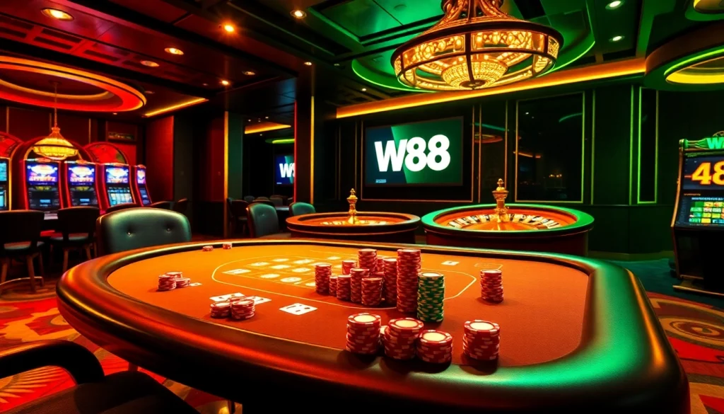 Trải nghiệm cá cược trực tuyến đầy kích thích với W88 tại các bàn casino sôi động và máy đánh bạc.