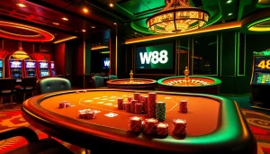 Trải nghiệm cá cược trực tuyến đầy kích thích với W88 tại các bàn casino sôi động và máy đánh bạc.