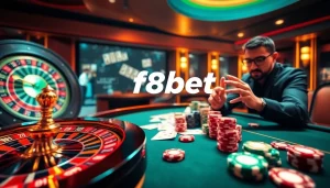 Experience the excitement of f8bet with vibrant casino tables, luxury chips, and a dynamic online interface.
