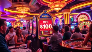 Experience thrilling action with a slot bet 100 at a luxury casino slot machine.