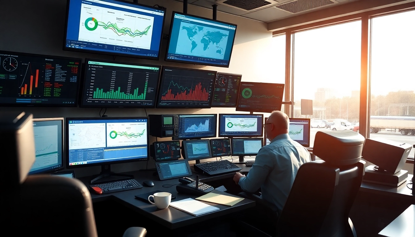 Trucking Dispatch Company coordinating logistics with technology in a modern office setting.