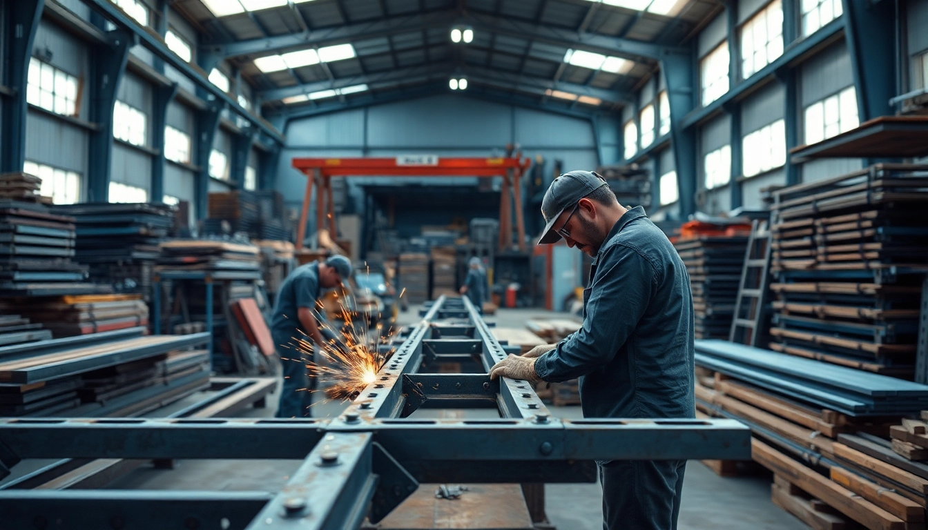 Skilled craftsmen engaged in custom steel fabrication highlighting precision and craftsmanship.