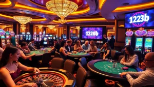 Engaged players enjoying their time at 123b casino with vibrant gaming elements.