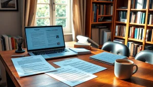 Bureau professionnel d'un traducteur assermenté italien avec des documents et des outils de traduction.