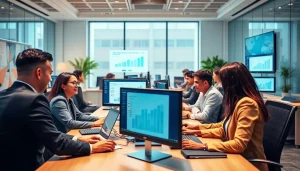 Email verification process in a modern office setting, professionals analyzing data for effective marketing.