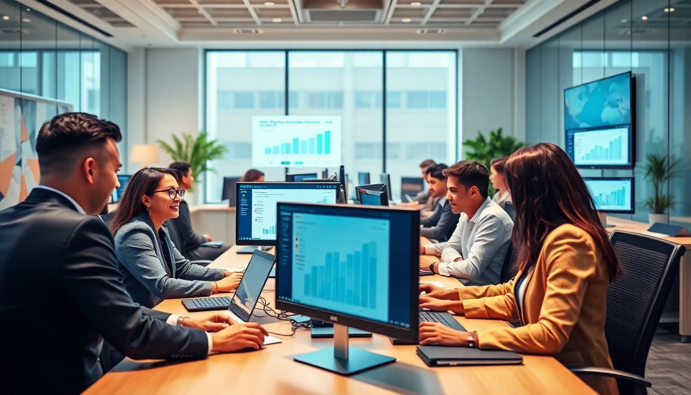 Email verification process in a modern office setting, professionals analyzing data for effective marketing.