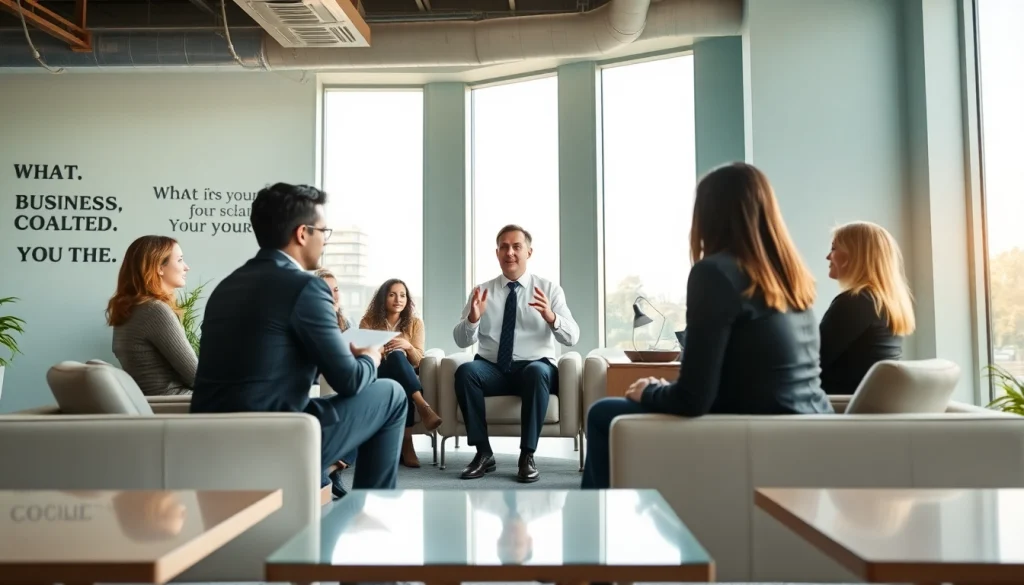 Engaging business coach los Angeles interacting with diverse clients in a professional setting.