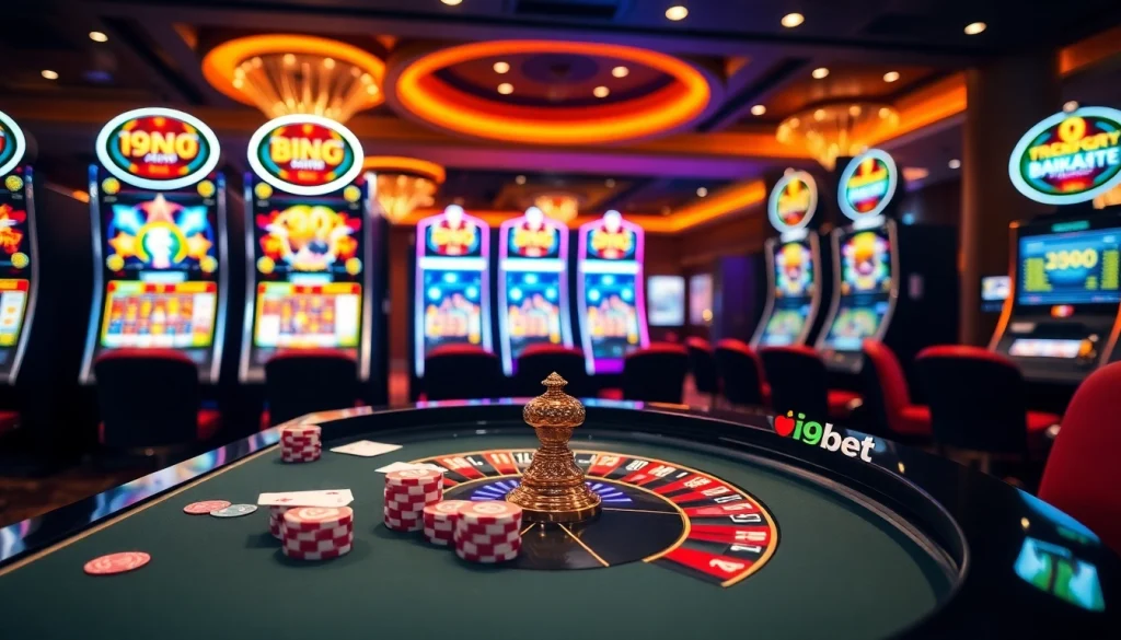 Experience thrilling casino action at i9bet with vibrant tables, chips, and slot machines.