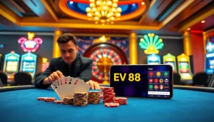 Engaging players experiencing the App EV88 amidst a luxurious casino setting.
