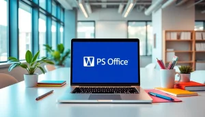 wps下载 on a modern office laptop showcasing WPS Office in a productive workspace