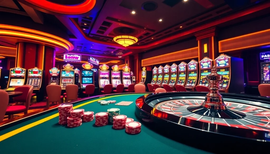 Experience the excitement of gaming at bl-555.io with vibrant casino elements like roulette wheels and poker chips.